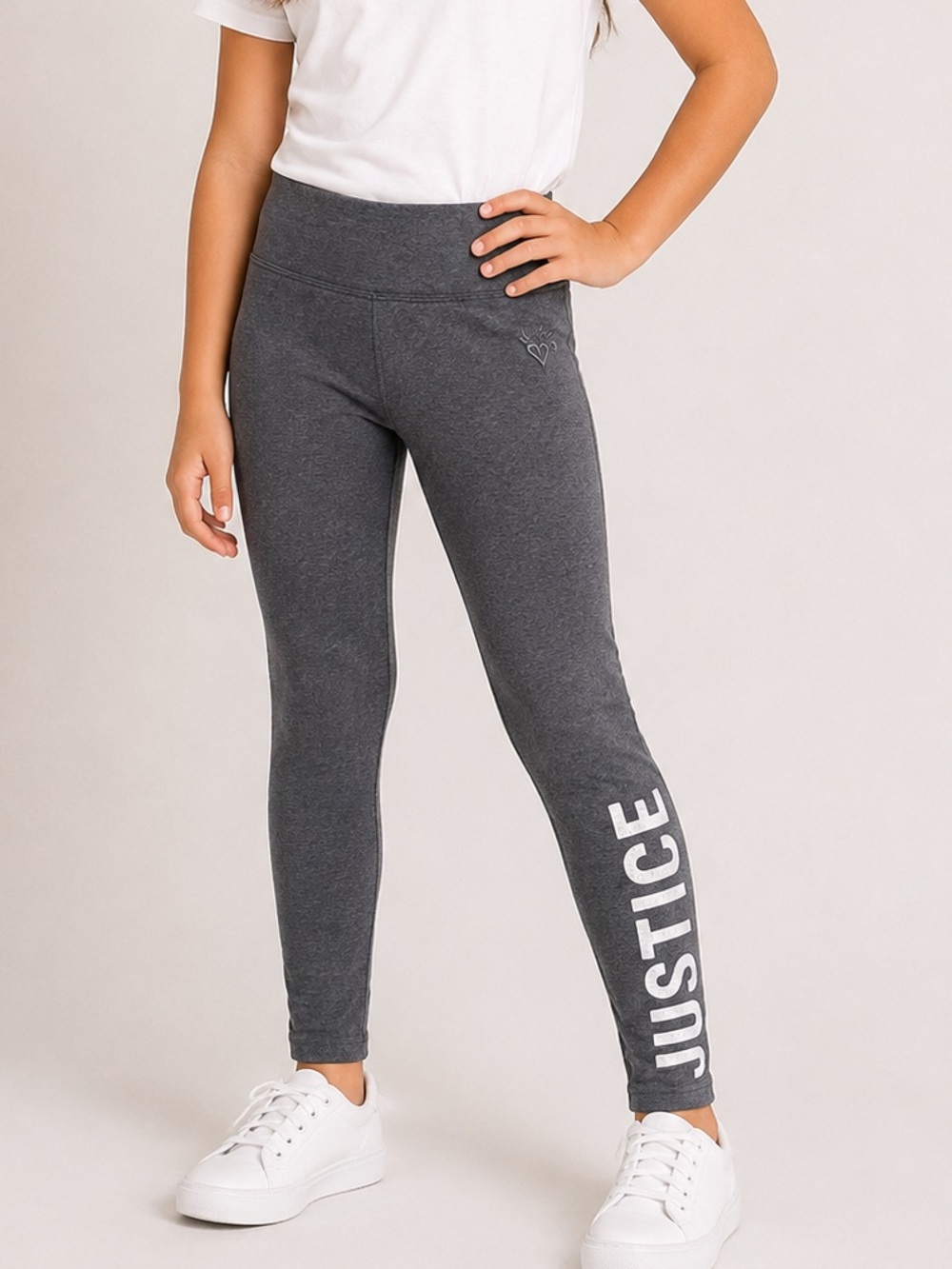 Justice Charcoal Gray Logo Leggings for Girls